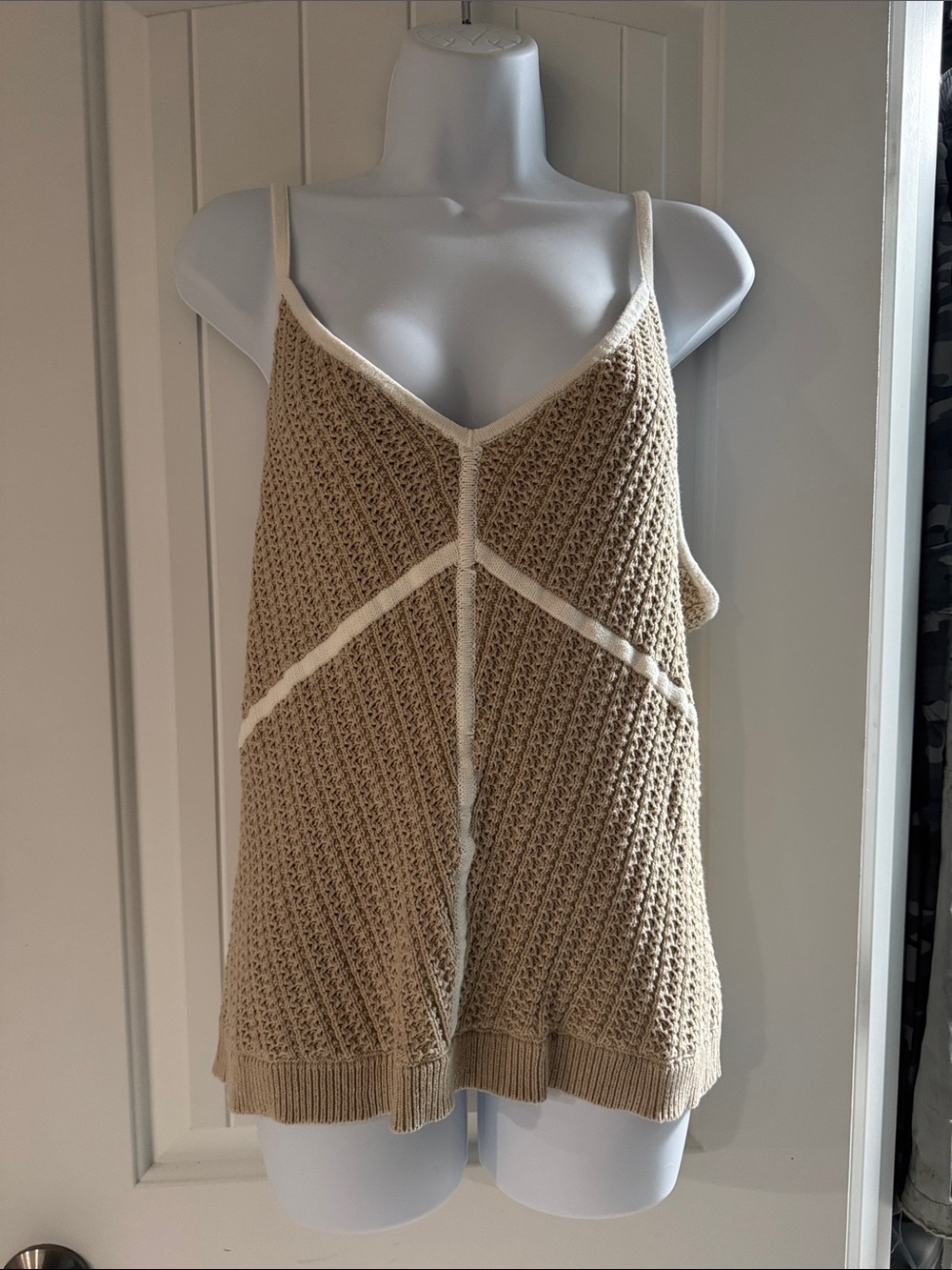 Beige Crochet Knit V-Neck Tank Top by Banana Republic